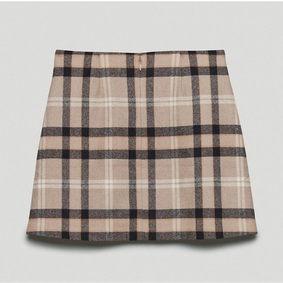 ARITZIA Wilfred Classic Wool A-line Mini Skirt Checkered in Brown Cream size S - Picture 6 of 13